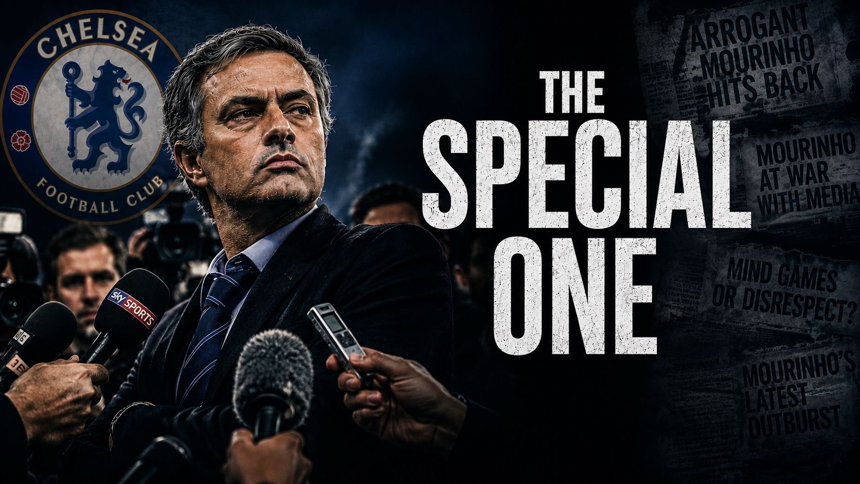 Collage of José Mourinho on the touchline at the clubs he managed in England