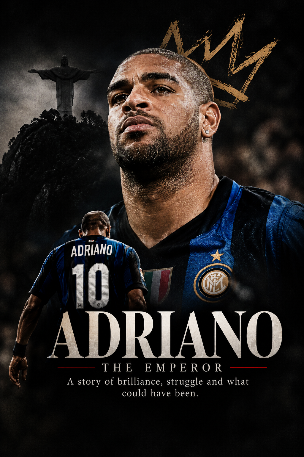 Adriano celebrating a goal in Inter Milan's black and blue stripes
