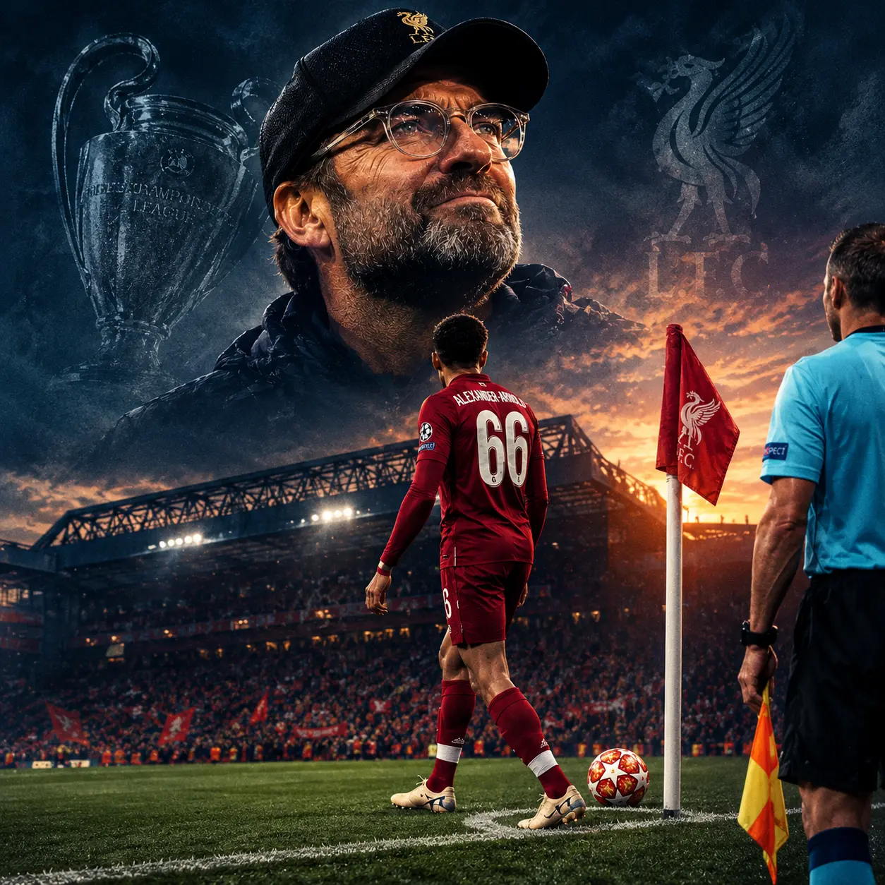 Supplied artwork of Jürgen Klopp and Trent Alexander-Arnold at Anfield